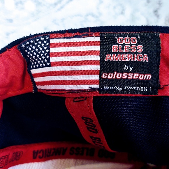 VINTAGE WITH TAGS GOD BLESS AMERICA USA AMERICAN FLAG 9/11 HAT COLOSSEUM OSFA - Picture 8 of 11